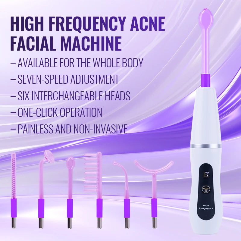 2025 Dual Mode High Frequency Wand - Orange (Argon) for Acne/Purple (Neon) for Firming Professional Home Spa Device New 6-in-1